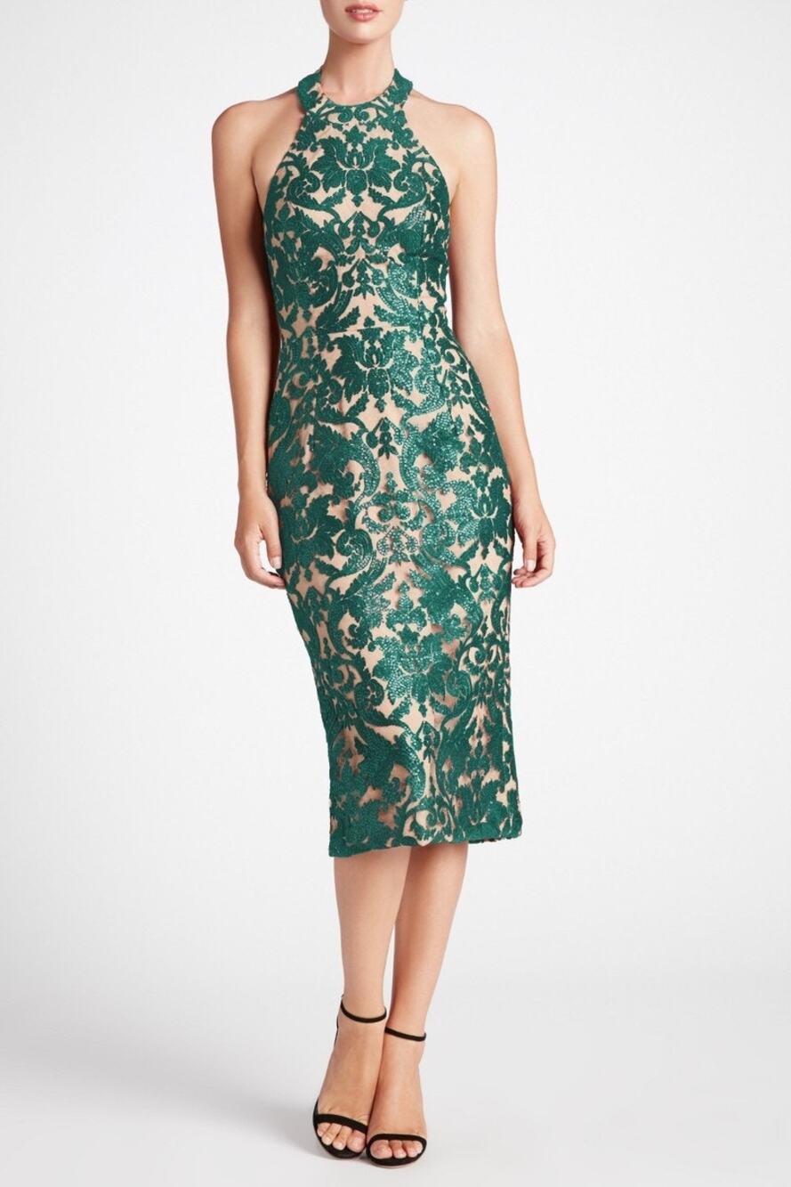 Dress The Population Cassie Halter Cocktail Dress Small Green Sequin Lace